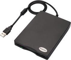 black floppy disk drive with USB cord attached