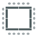 Tables arranged in square with chairs around outside