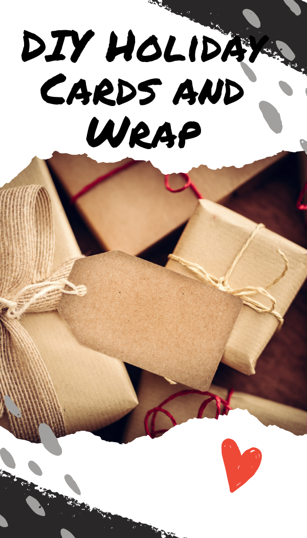 Title of program DIY Holiday Cards and Wrap with a picture of brown paper wrapped packages