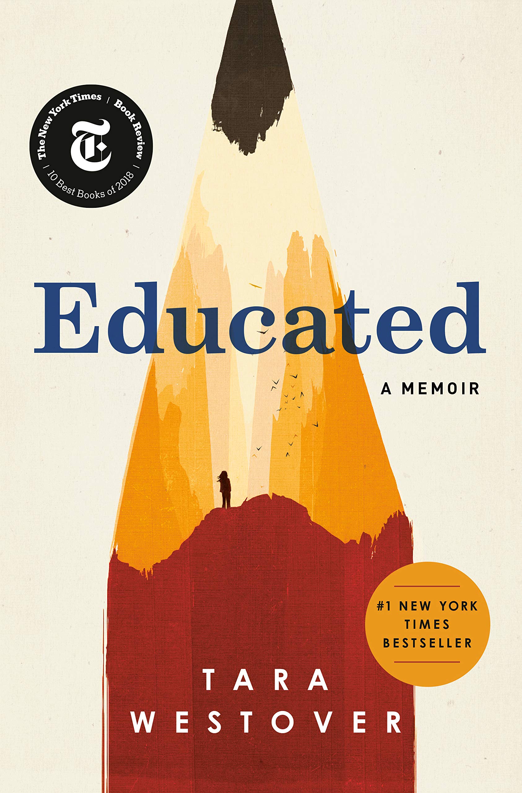 Book Cover of Educated by Tara Westover with features a close of of the tip of a pencil