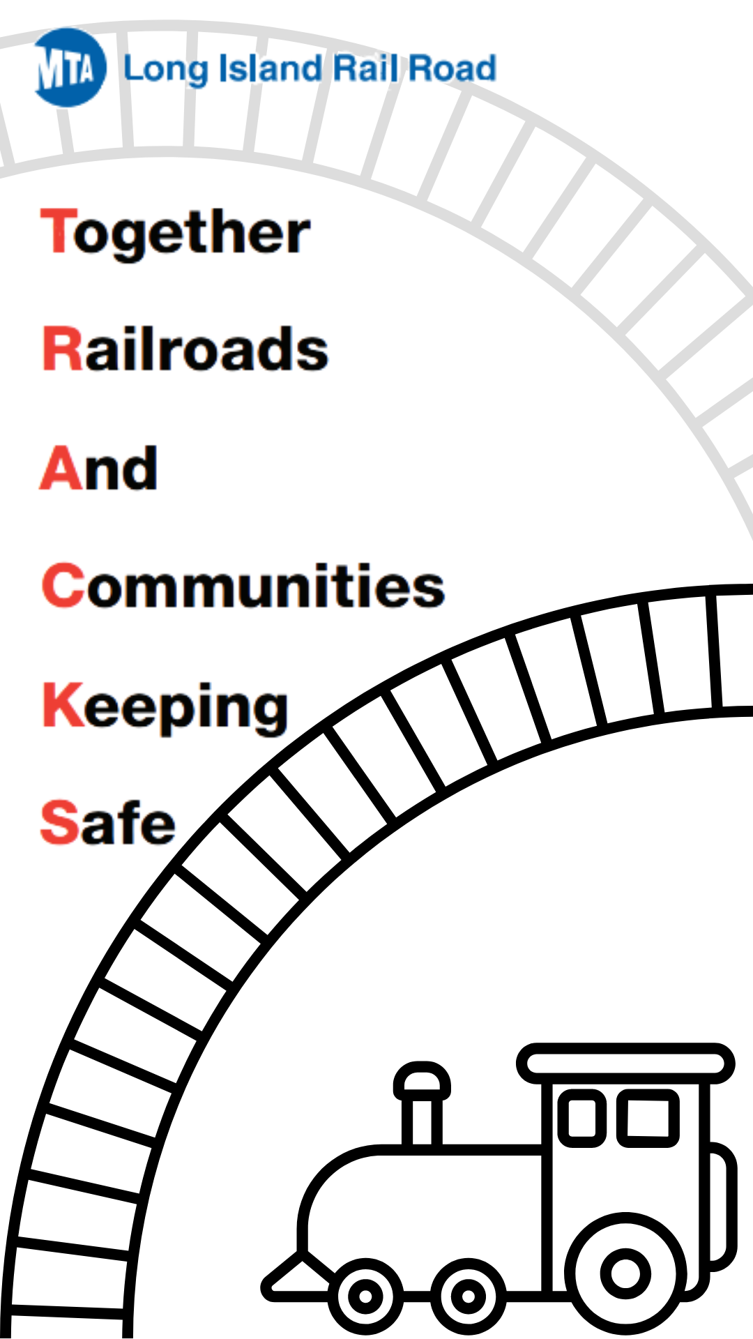 image of the Long Island Railroad logo and the acronym of the program T.R.A.C.K.S. - Together Railroads and Communities Keeping Safe