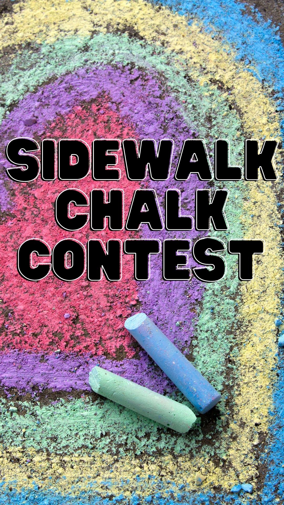 Sidewalk Chalk Contest. The image is a brightly colored chalk drawing of a heart.