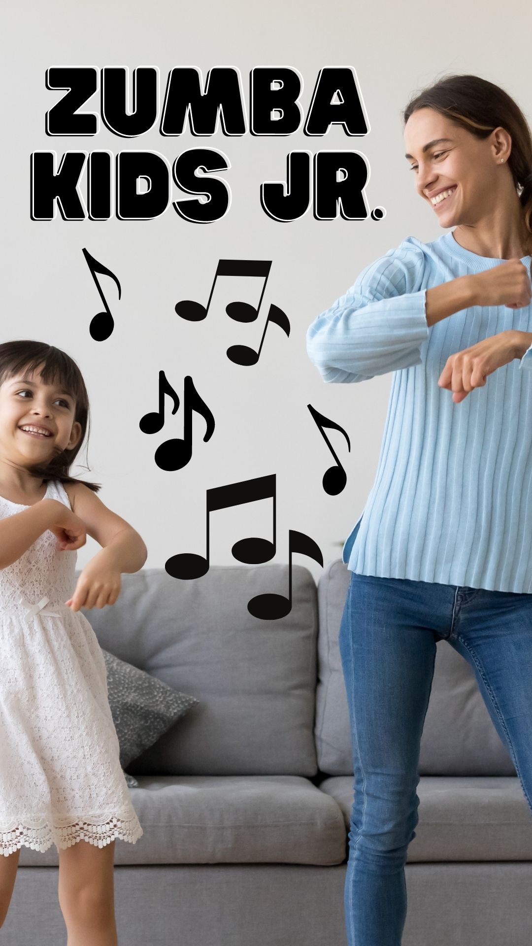 Program is called Zumba Kids Jr with an image of musical notes, little girl and woman dancing