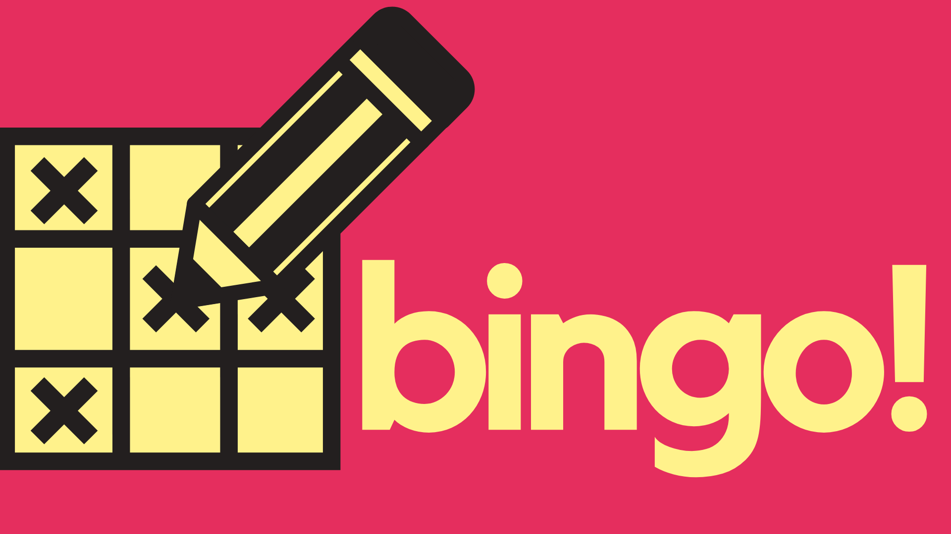 Graphic image of a bingo card with a pencil making x's on it.