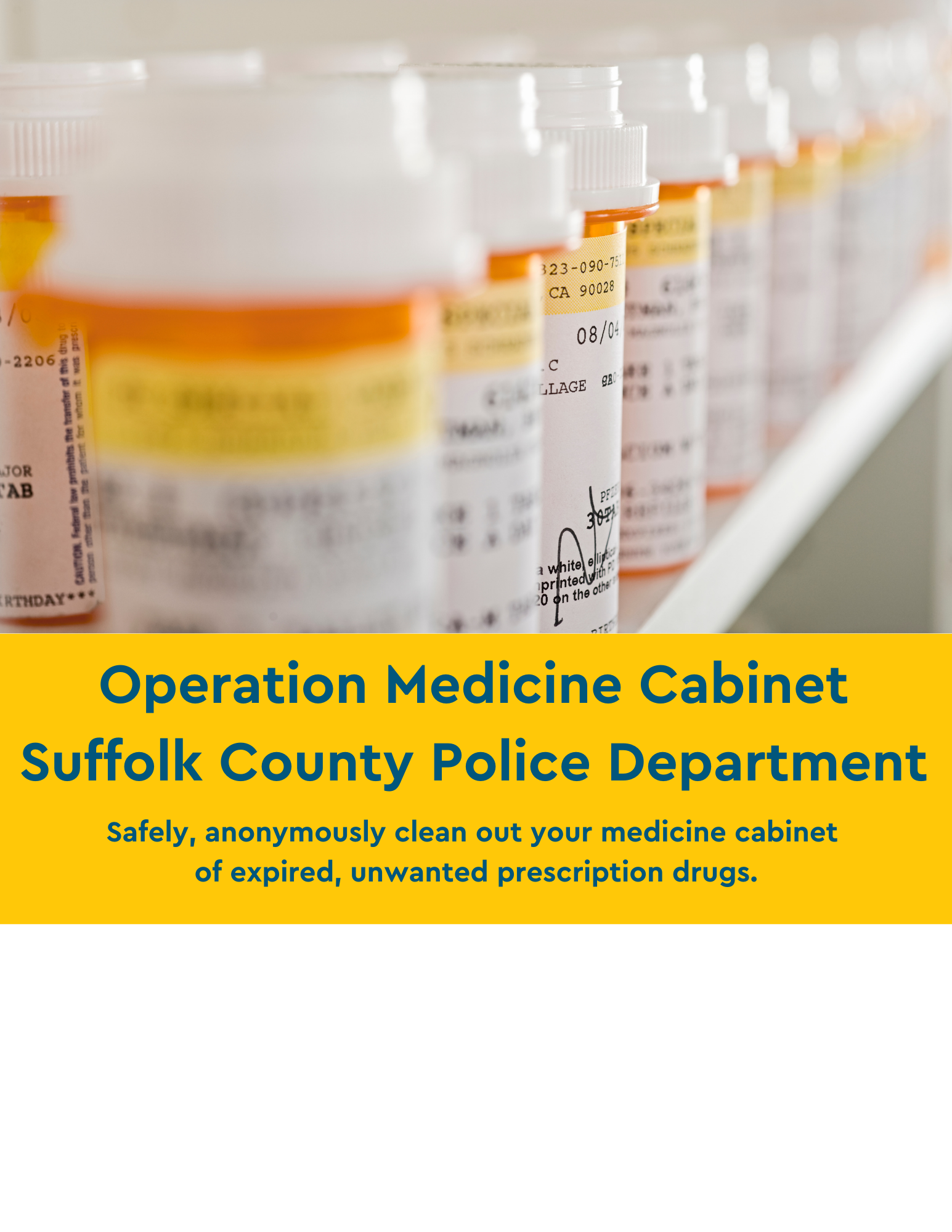 Picture of prescription drug containers with "Operation Medicine Cabinet" title below it.