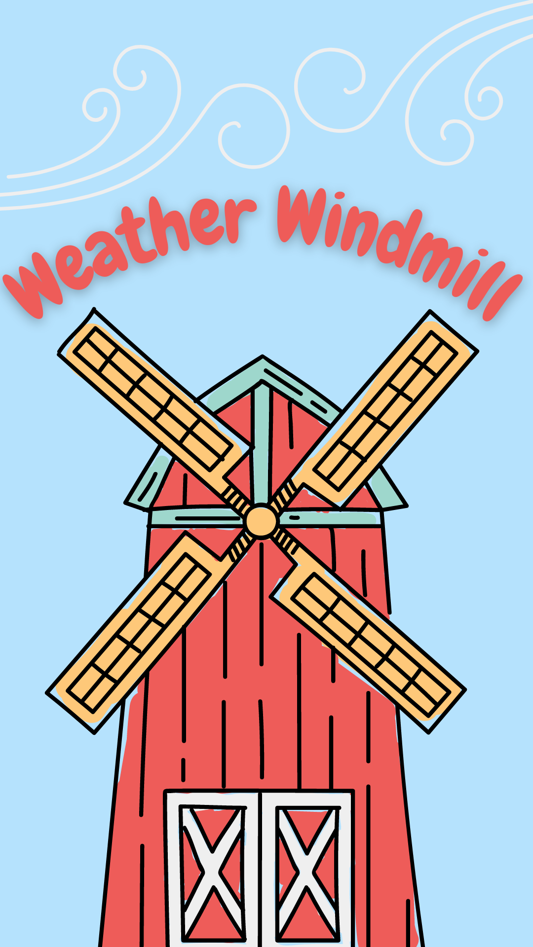 Blue background with red windmill. Red text reads "Weather Windmill"