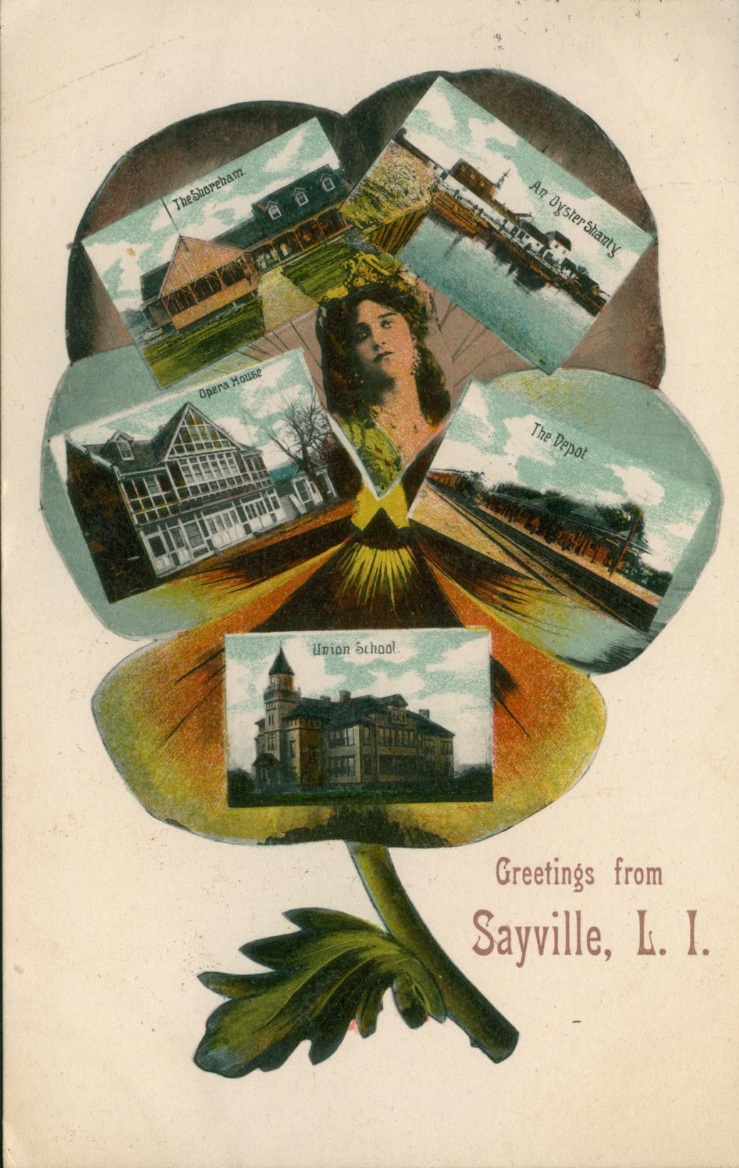 Greetings from Sayville L.I. postcard front