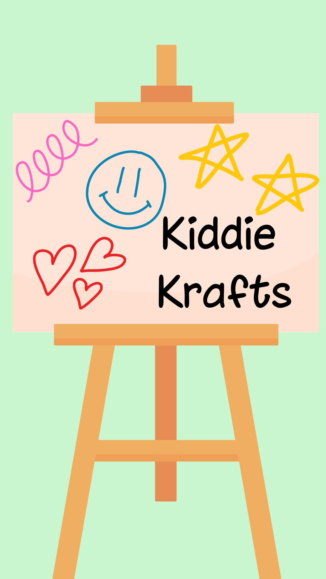 Green background with paint canvas reading "Kiddie Krafts"