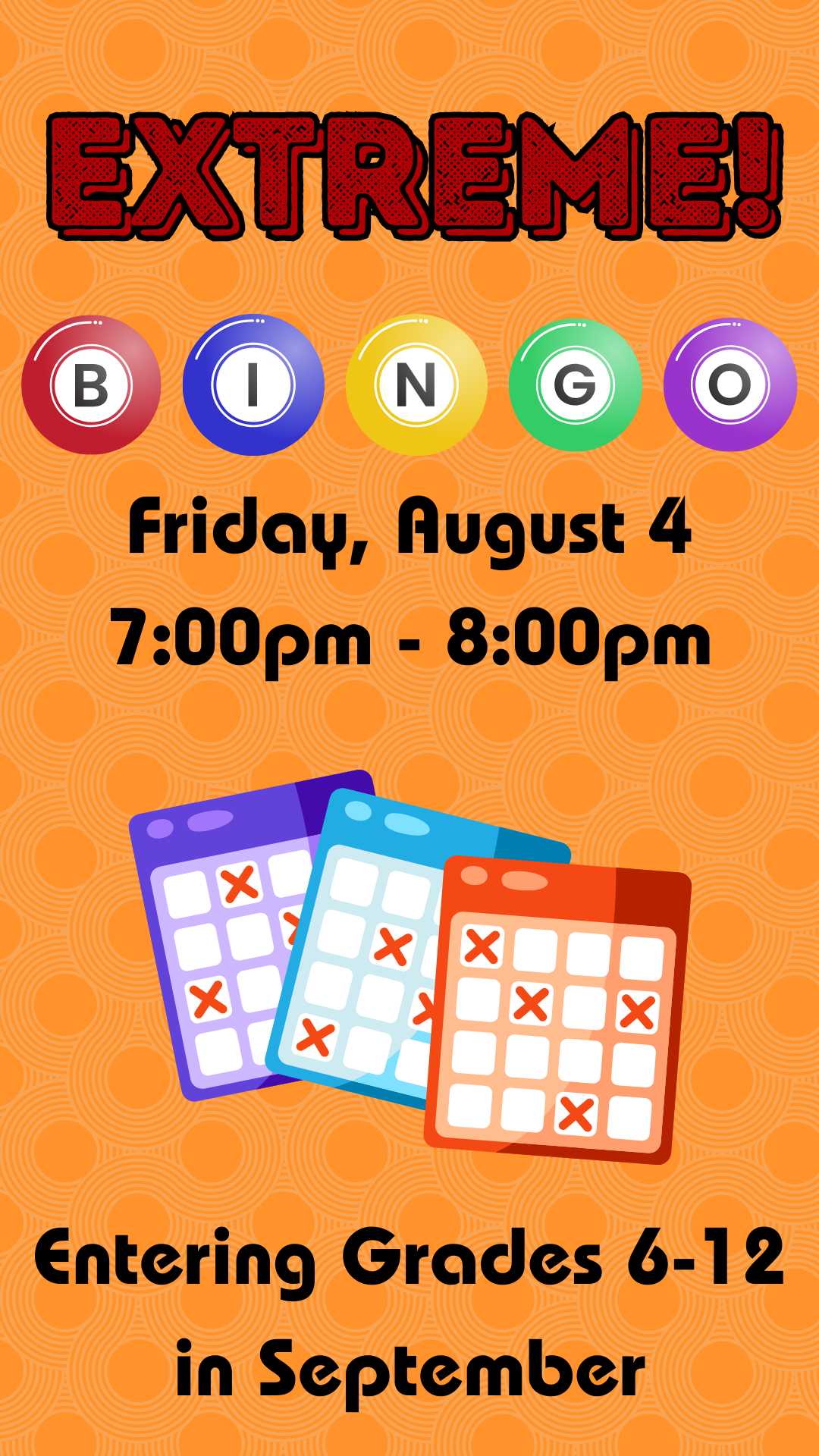 Bingo cards and balls with program details