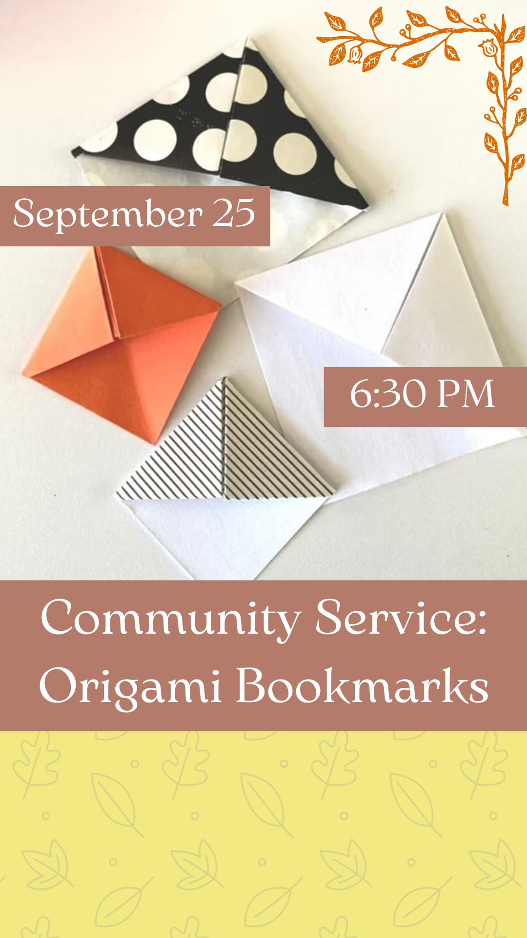 4 corner origami bookmarks and program details
