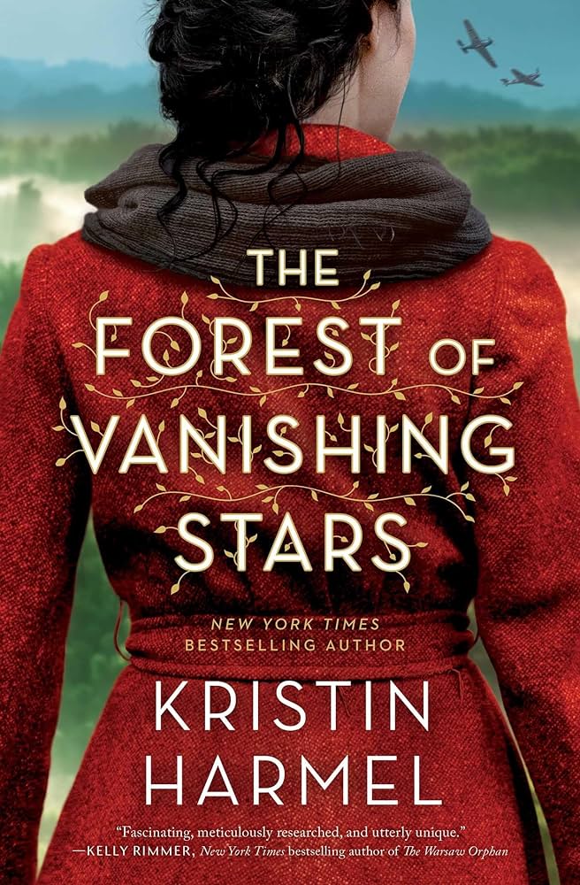 book cover for Forest of Vanish Stars featuring a woman from the back wearing a red coat.