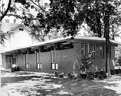 The 1955 brick addition to Sayville Library