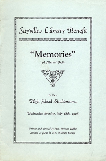 Program cover for the 1928 Sayville Library Benefit