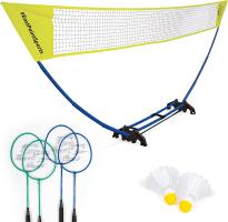 portable badminton net with two sets of rackets and two shuttlecocks