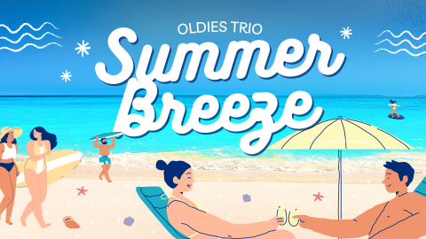 A graphic image of people sitting on and walking along the beach