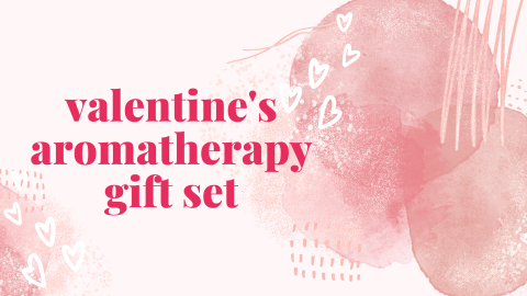 Different amorphous pink shapes in the background as well as white graphic hearts