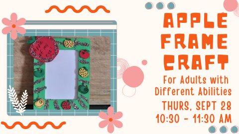 A picture frame decorated with apples and glitter.