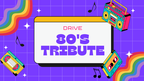 Graphic images of cassettes, boomboxes, vhs tapes