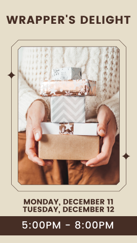 person holding gifts with program details