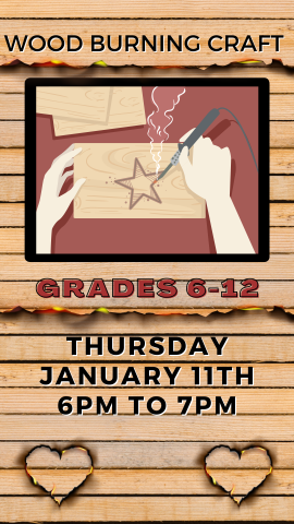 cartoon wood burning image with program details