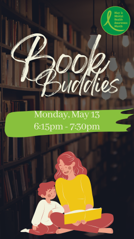 teen and child reading together with program details