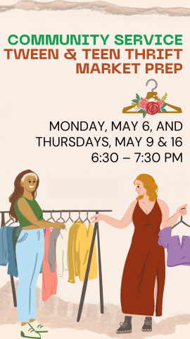 two girls shopping at thrift shop and program details