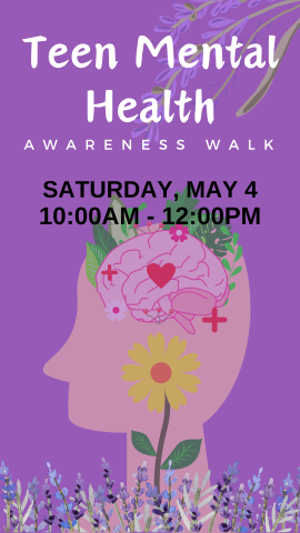 lavender, profile of person with brain and flowers and program details.