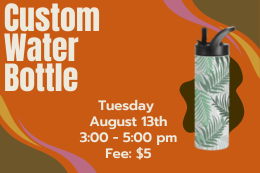 A white water bottle with green leaf designs all over it next to a description of the program.