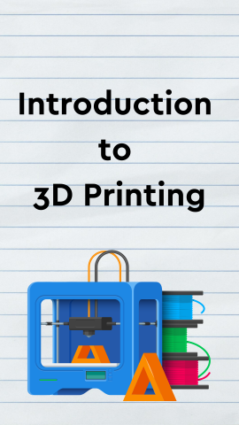 Lined paper background with an image of a 3D Printer and creations. Black text reads "Introduction to 3D Printing".