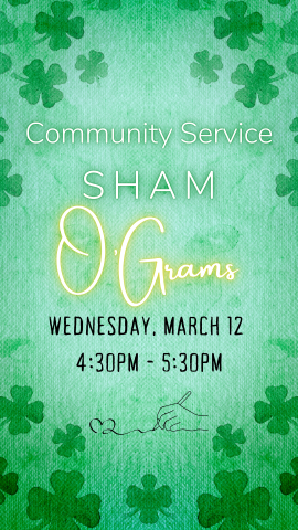 green shamrock background with program details