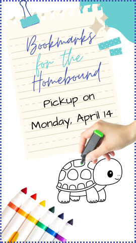 notebook paper with the program details on it, a binder clip holding it, markers, and a hand holding a green marker while coloring a turtle