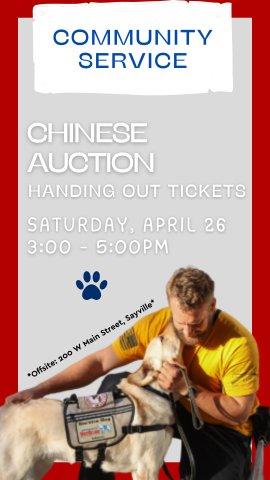 man in yellow shirt kneeling down and petting a yellow lab. the dog is wearing a service vest with the america vetdogs logo. program details in white lettering