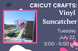 A heart shaped window cling with a smaller image of a cat inside next to description of the program.