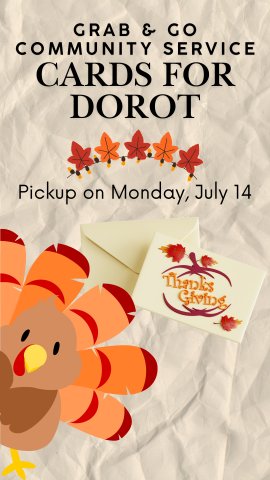 crumbled paper background, a turkey peaking from the side and program details