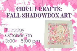 A ghost made of layered pink cardstock next to a description of the program.