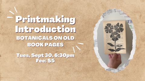 A flower print on an old book page.