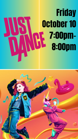 Just dance logo with game images and program details