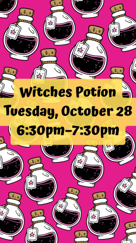 background of potion bottles and program details