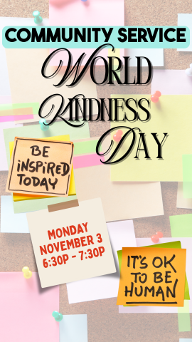 background is corkboard with sticky notes on it and program details