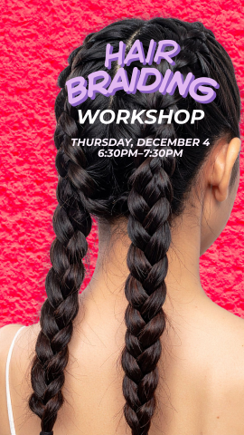 the back of a teen's head showing her dutch braids with program details