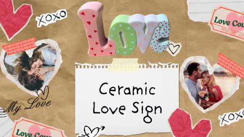 A painted ceramic sign that reads "love"