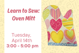 A colorful oven mitt next to a description of the program.