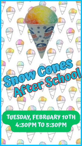 background of cartoon snowcones with a real one at the top, and program details