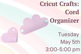 Two heart shaped cord organizers, one open, one closed next to a description of the program.