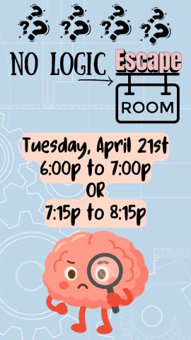 light blue background, cartoon brain with a magnifying glass, and program details