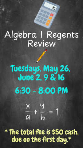 program details and algebra equations on a black chalkboard