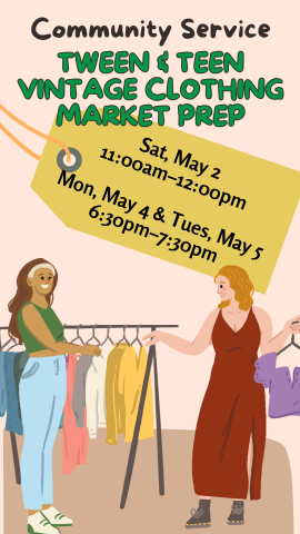 two girls shopping at thrift shop and program details
