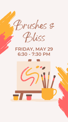 cartoon canvass, paint, paintbrushes, and program details