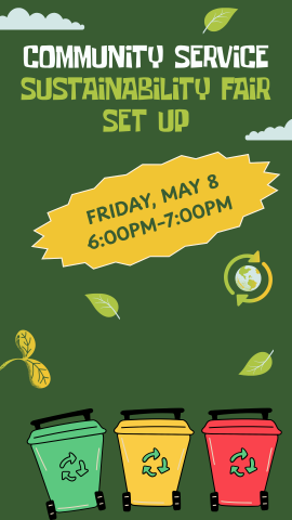 green background, clouds, 3 recycle cans, and program details