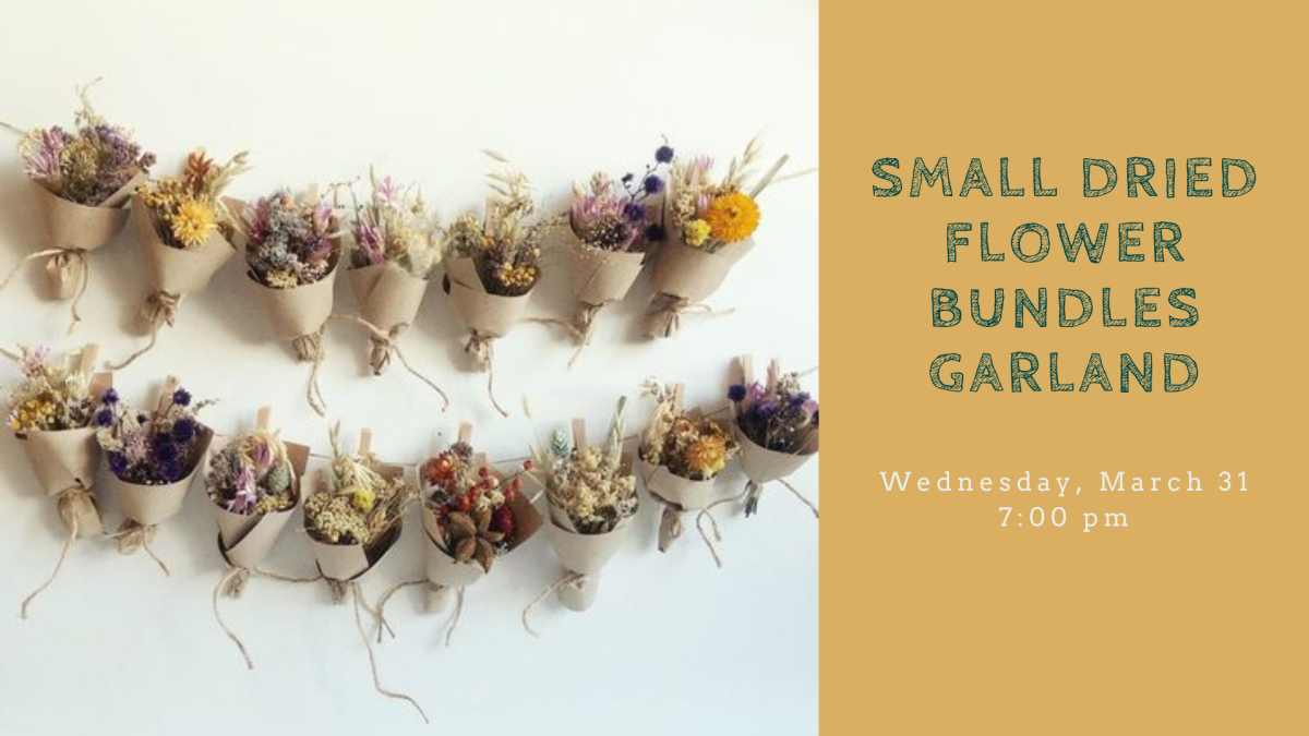 a garland with paper cups strung together using twine and filled with dried flowers.